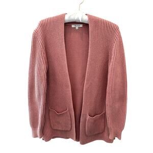 MADEWELL Nolan Dusty Pink Waffle Knit 100% Cotton Open Front Cardigan | XS